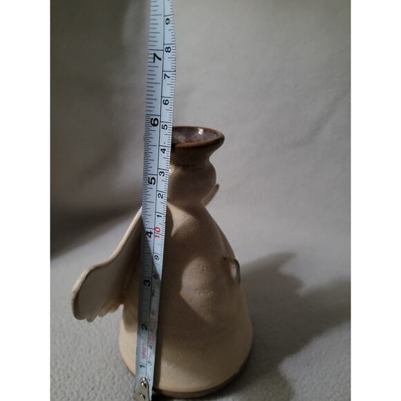 Pottery Angel Candle Holder Clay Signed Winged - Picture 6 of 9